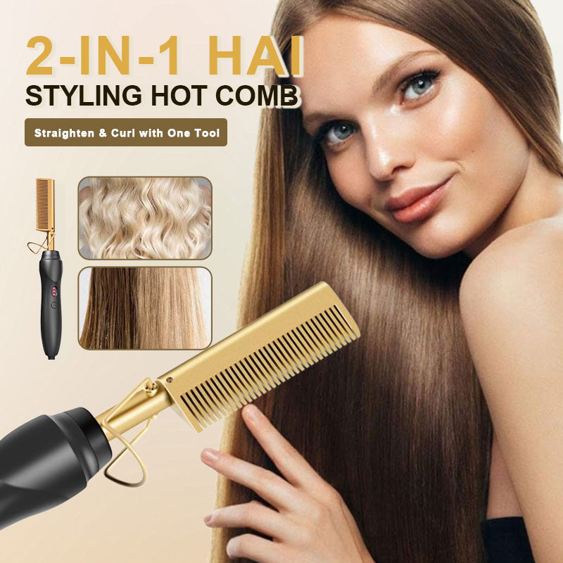 ✨ 2-in-1 Hair Styling Hot Comb – Straighten & Curl with One Tool