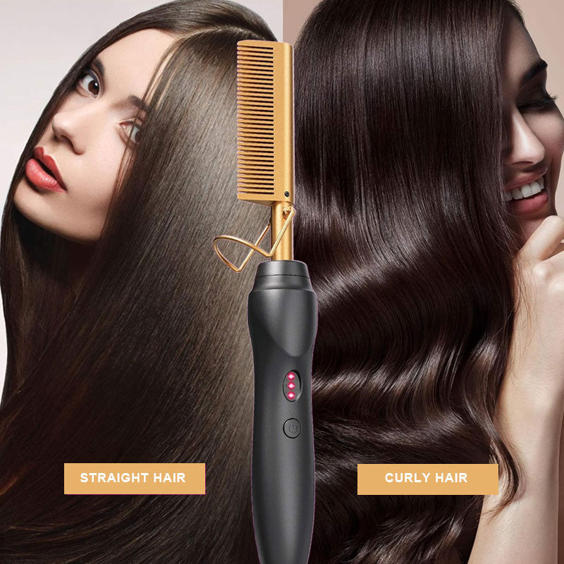 ✨ 2-in-1 Hair Styling Hot Comb – Straighten & Curl with One Tool