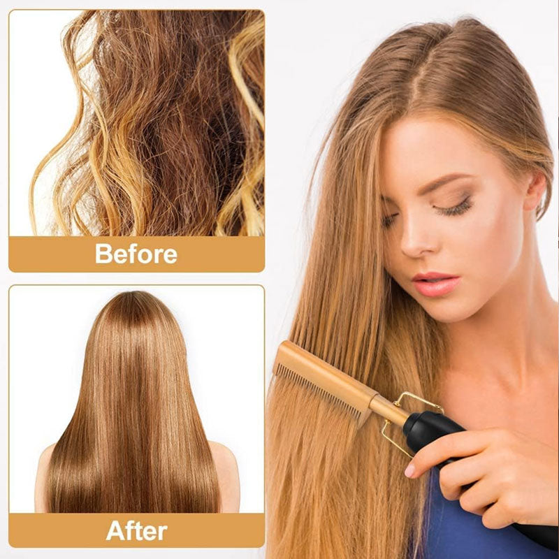✨ 2-in-1 Hair Styling Hot Comb – Straighten & Curl with One Tool