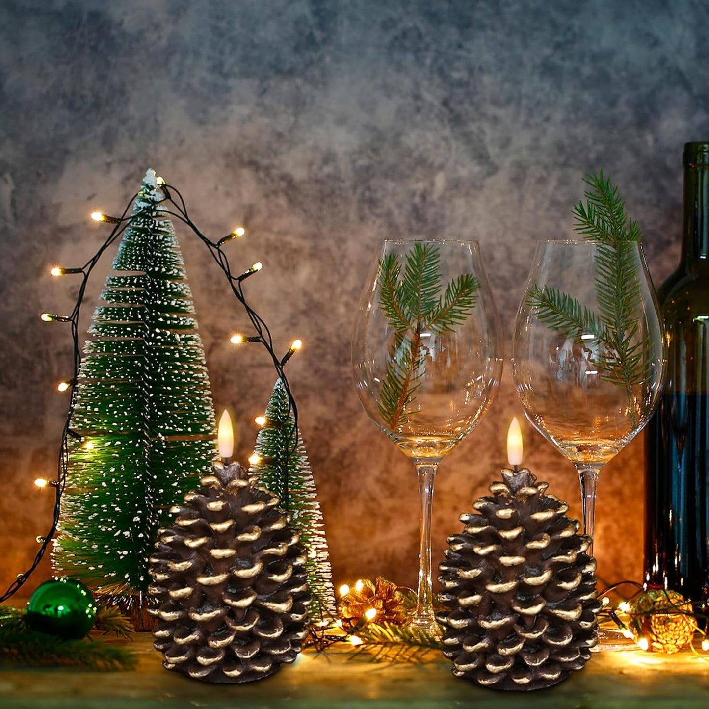 ✨Battery-powered flameless pinecone lights