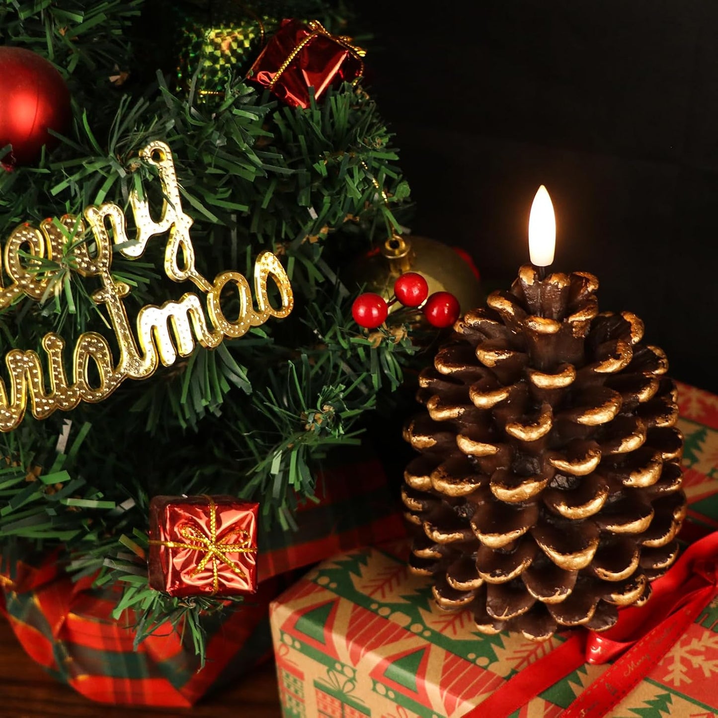✨Battery-powered flameless pinecone lights