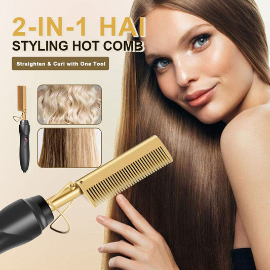 ✨ 2-in-1 Hair Styling Hot Comb – Straighten & Curl with One Tool