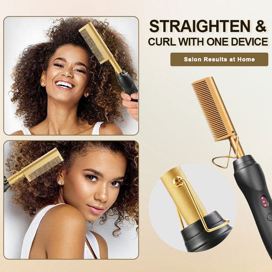 ✨ 2-in-1 Hair Styling Hot Comb – Straighten & Curl with One Tool