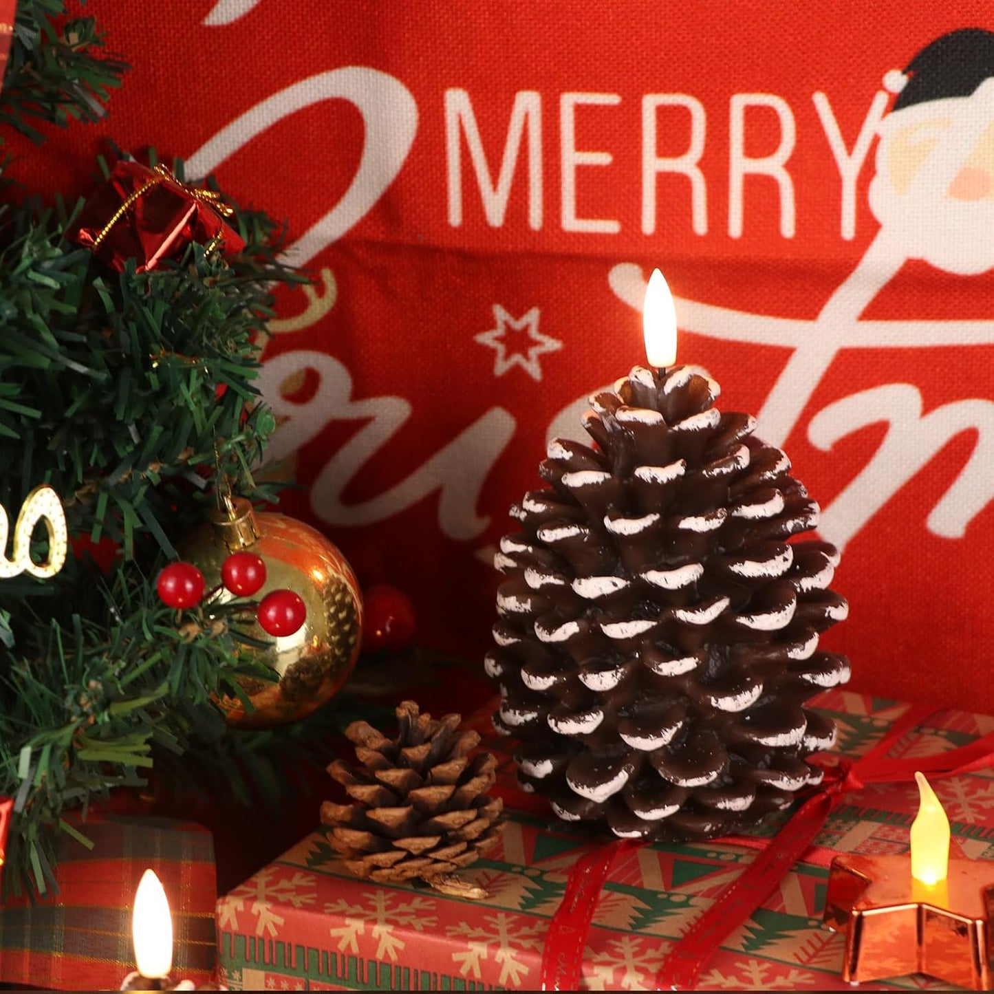 ✨Battery-powered flameless pinecone lights